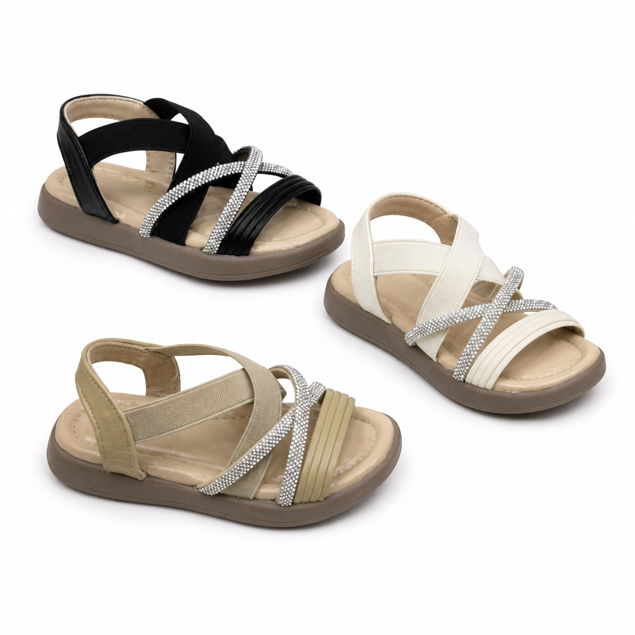 Girls Rhinestone Elastic Sandals | 24pcs/crate | Sizes 26-36