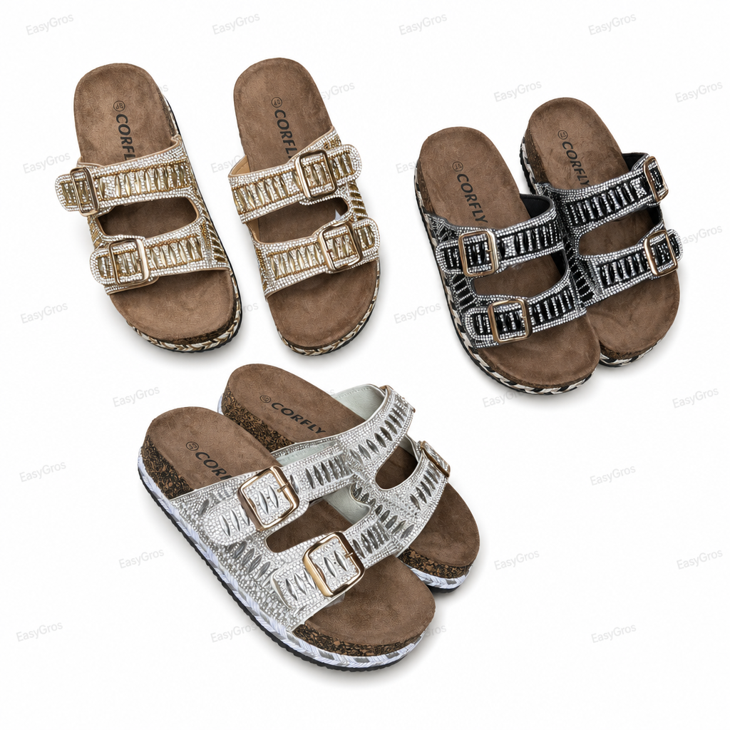 Men's Rhinestone Double-Buckle Platform Sandals 36-41