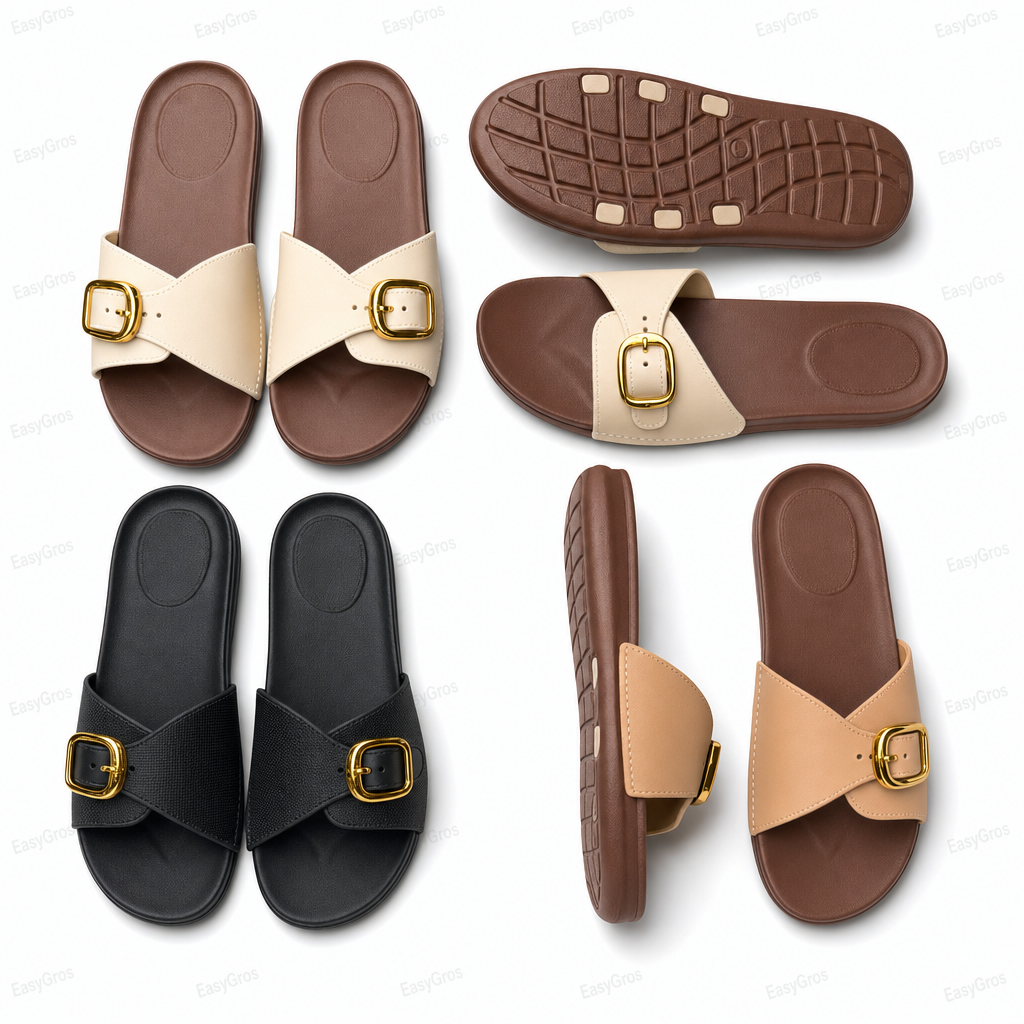 CORFLY Men's Buckle Slide Sandals 36-40 | Black/Cream/Beige | 24prs