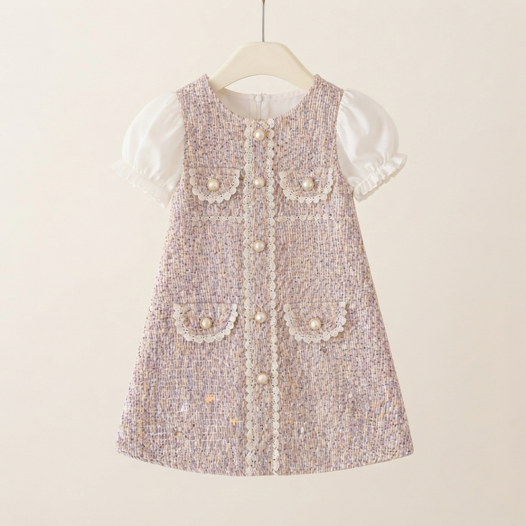 Girls' Elegant Tweed Pearl Dress