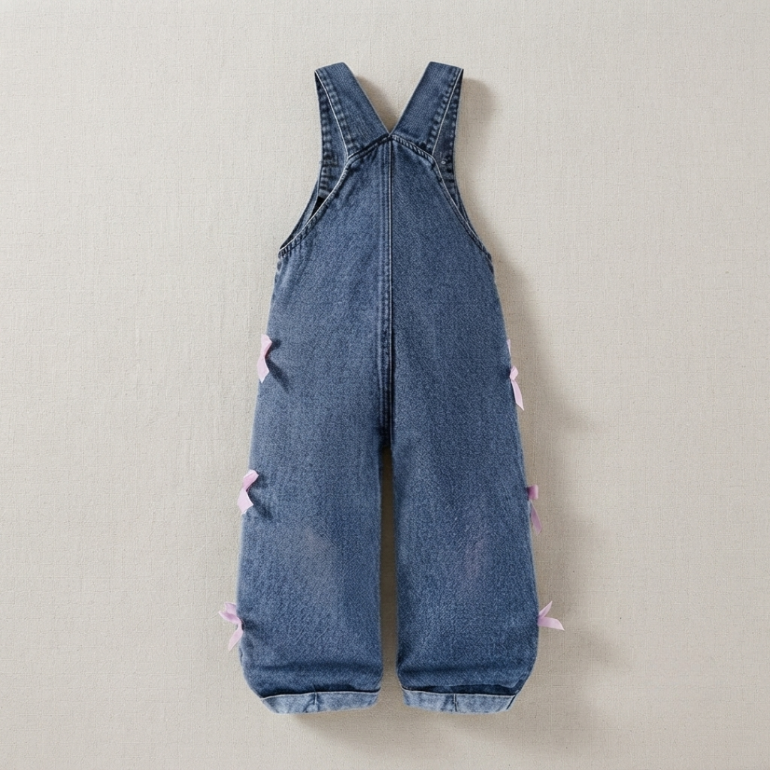 Girls' Denim Overall Set with Bow Accents