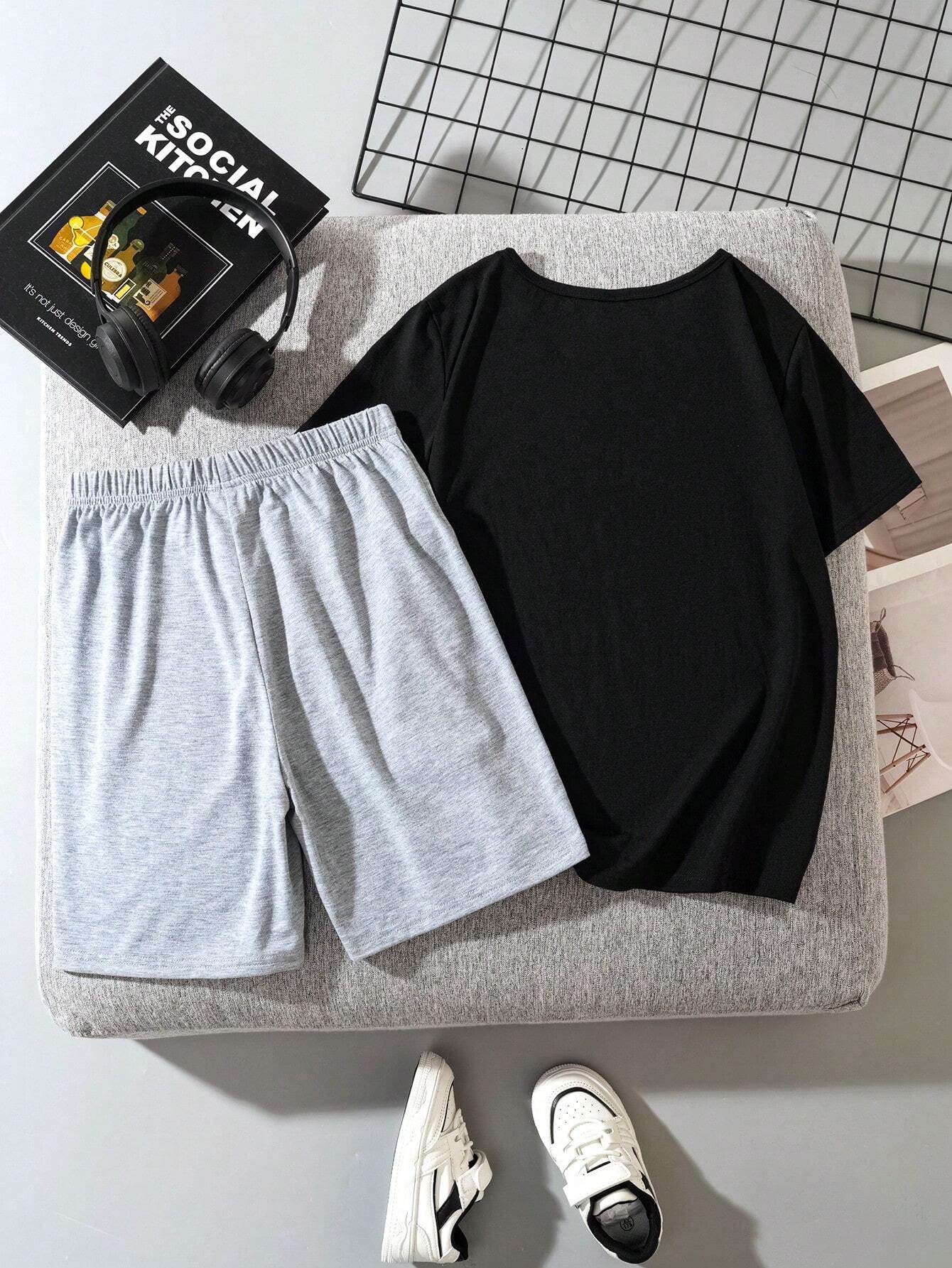 Nora Kids Car Tee & Light Grey Shorts Set (Black/Grey)