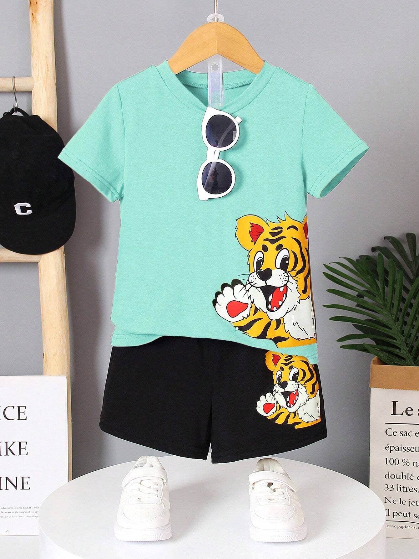 Nora Kids Tiger Tee & Shorts Set – 3 Colors, 15pcs/Crate