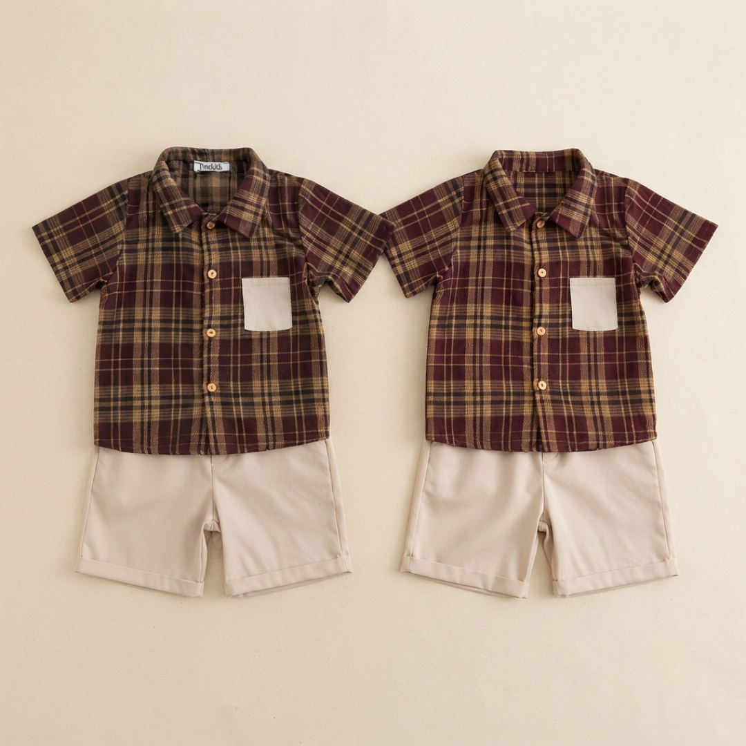 Boys' Plaid Summer Shirt & Shorts Set