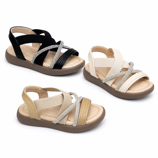 Kids Rhinestone Cross‑Strap Sandals 26‑36 | 24pcs/Crate