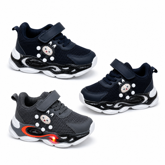 Kids LED Mesh Strap Sneakers - Black/Navy/Gray, 21-30 (24pcs)