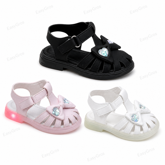Girls Light‑Up Closed‑Toe Sandals with Bow