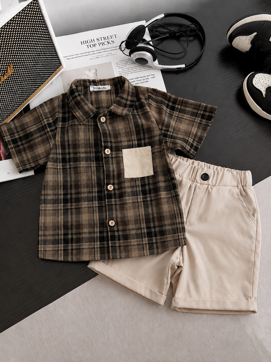Boys' Plaid Summer Shirt & Shorts Set