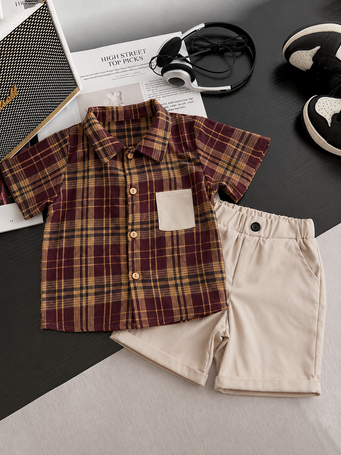 Boys' Plaid Summer Shirt & Shorts Set