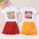 Nora Girls 'Good Vibes' Tee + Ruffle Skirt Set | Red/Yellow