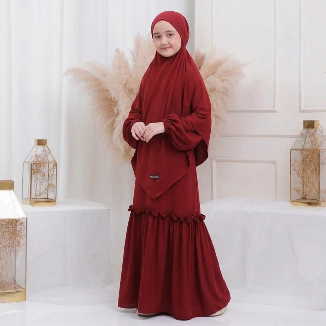 Girls' Elegant Long Sleeve Dress with Matching Hijab
