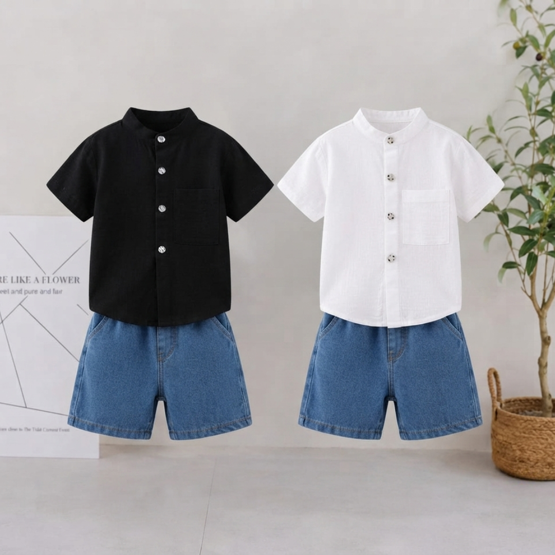 Kids' Casual Summer Shirt & Denim Shorts Set
