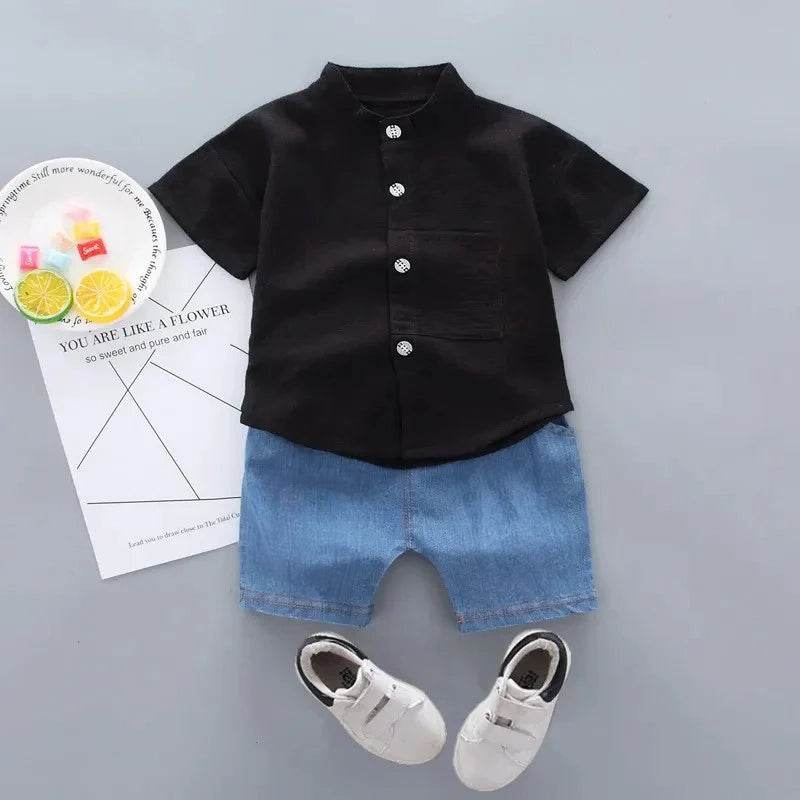 Kids' Casual Summer Shirt & Denim Shorts Set