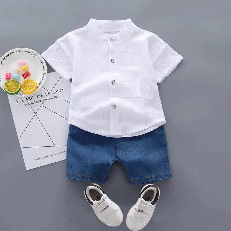 Kids' Casual Summer Shirt & Denim Shorts Set