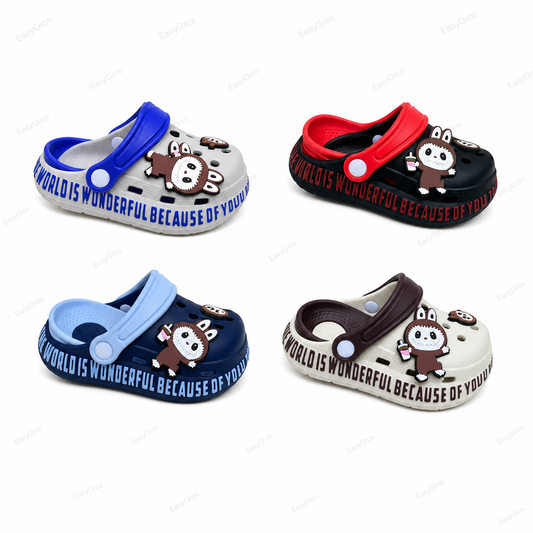 Kids Cartoon Clogs with Heel Strap, 4 Colors, 25–36 (24pcs)