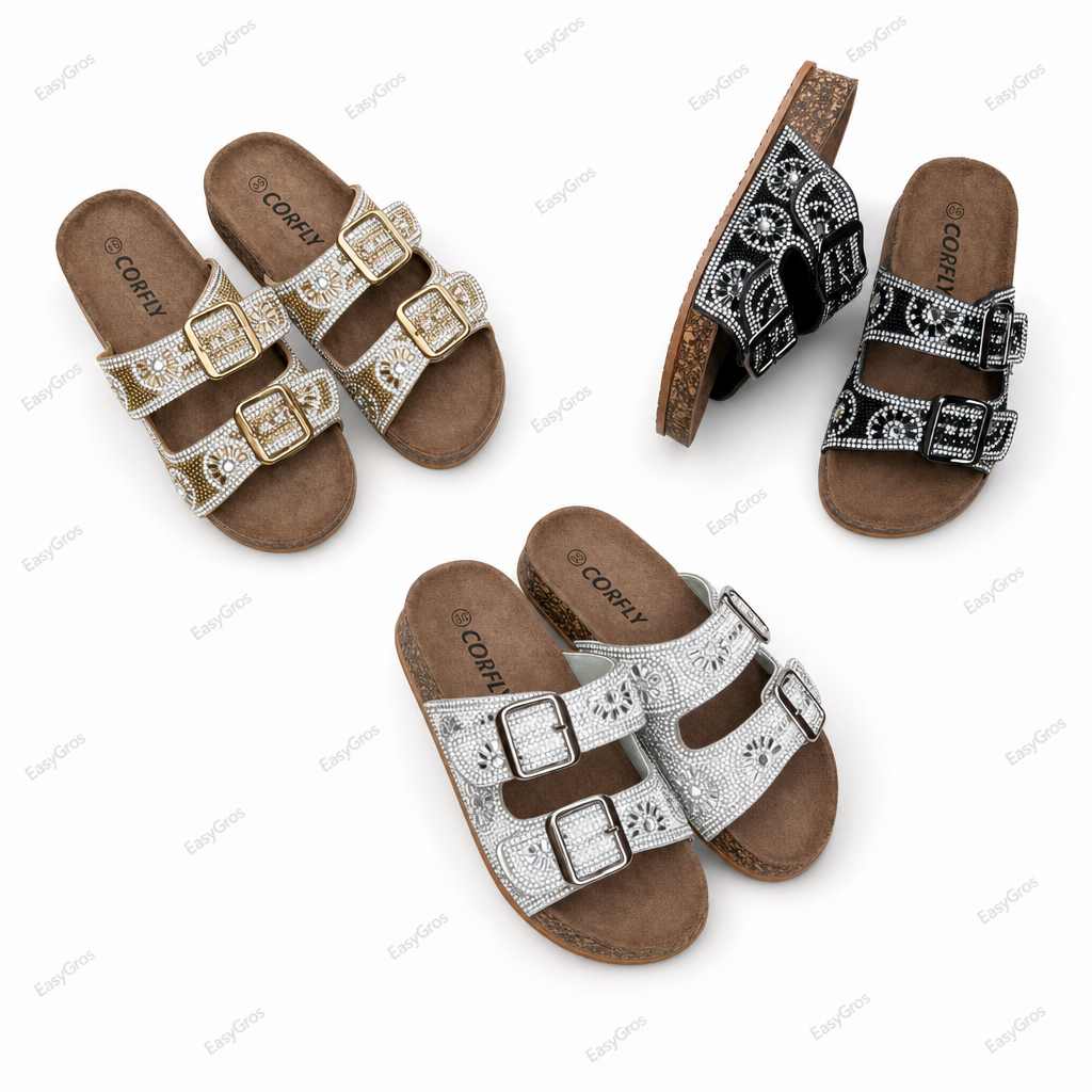 CORFLY Kids Rhinestone Buckle Sandals, 24prs/ctn, 30-40