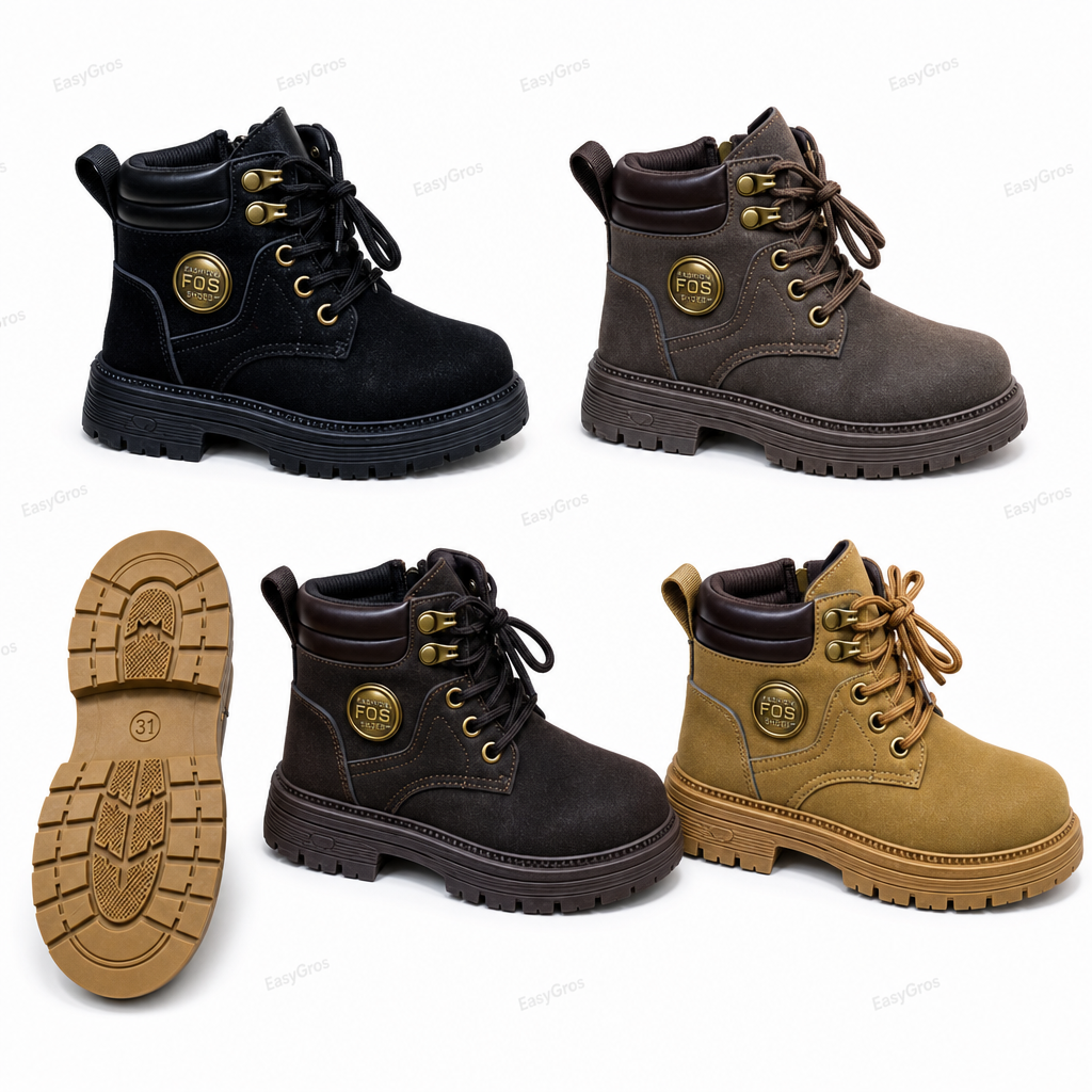 Kids Rugged Lace-Up Boots 21-36 | 24pcs x5 Crates | 4 Colors
