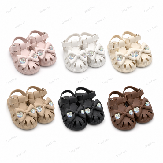Wholesale Toddler Girls Closed-Toe Bow Sandals - Light Pink (21-25)