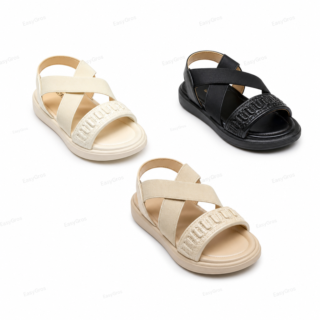 Kids Cross‑Strap Sandals | Sizes 26‑36 | Beige/Khaki/Black | 24pcs