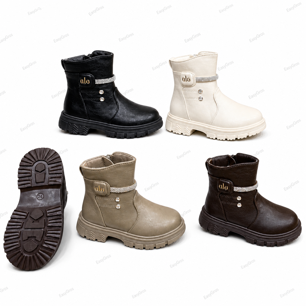 Girls Rhinestone Ankle Boots | 4 Colors | 24pcs/Crate | EU 21–36