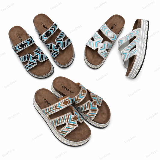 Women's Beaded Platform Slides 36-40 | 24prs/Crate (SKU 259-7)
