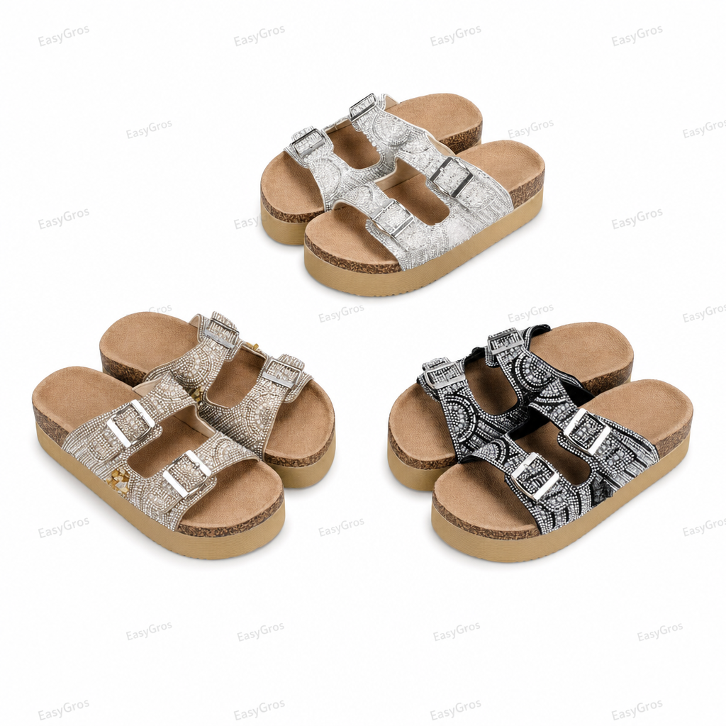 Women's Sparkle Platform Double-Buckle Sandals D352 (36-40)