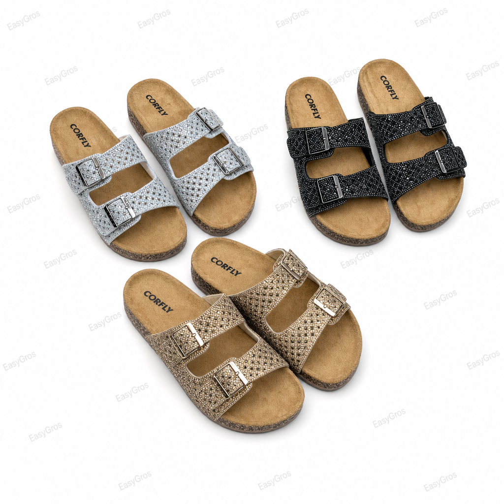 Men's Rhinestone Double-Buckle Sandals 36-40 | 24prs/crate