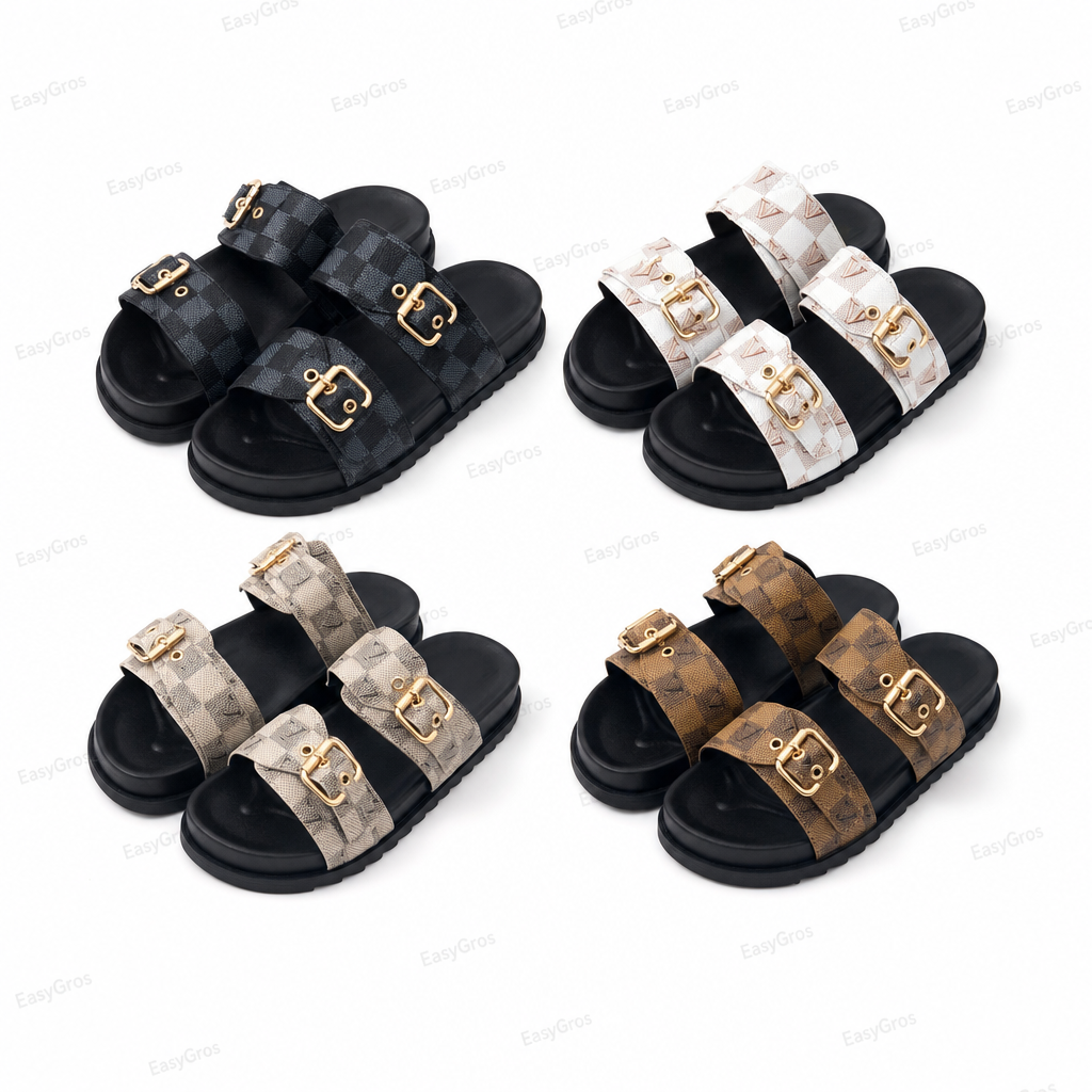 D241 Women’s Double‑Buckle Slide Sandals 36–40, 24 pcs/crate
