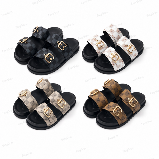 D241 Women’s Double‑Buckle Slide Sandals 36–40, 24 pcs/crate