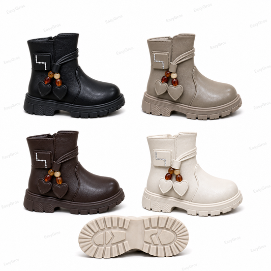 Girls Heart Charm Boots 21-36 | Black Taupe Brown Cream | 24pcs