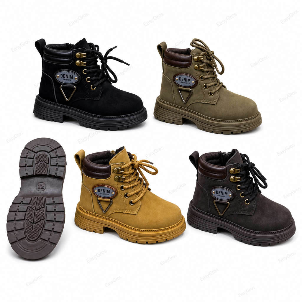 Kids Lace-Up Ankle Boots 4 Colors | 24pcs/Crate x5 | 21-36