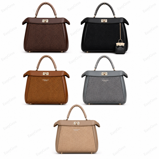 AnaLiza Herringbone Top-Handle Handbag - 5 Neutrals (30pcs)