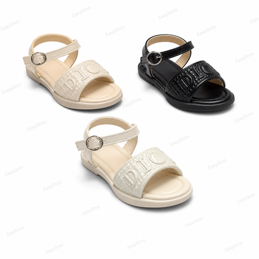 Kids Ankle‑Strap Open‑Toe Sandals | Black & Cream | 26‑36