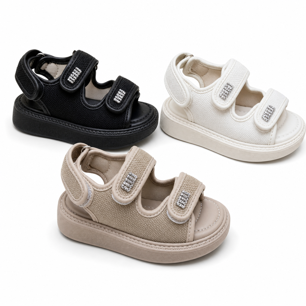 Kids Velcro Sandals Black/Cream/Beige | 26-30, 31-36 | 24pcs/ctn